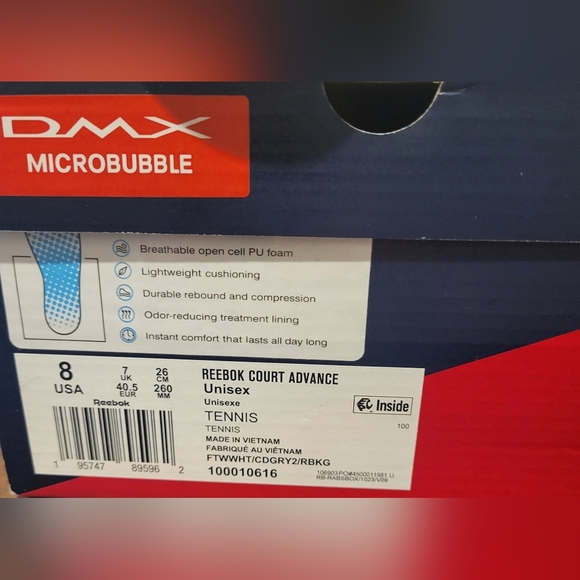 Reebok Court Advance Bold Sneaker Unisex Size 8 White LuxComfort Tennis  Shoes - Picture 3 of 10